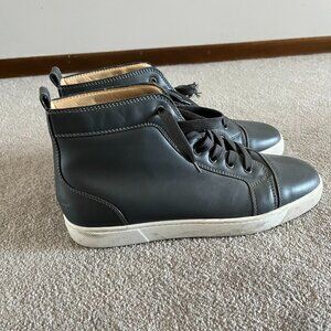 Christian Louboutin men shoes Gray Leather Lace Up High Top Sneaker